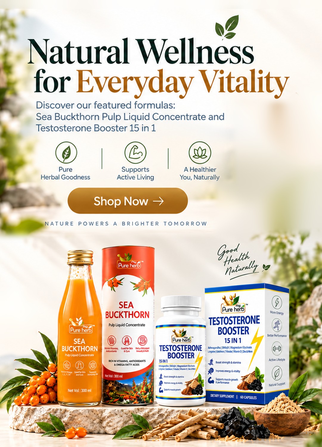Natural Wellness for Everyday Vitality - Sea Buckthorn Pulp Liquid Concentrate and Testosterone Booster 15 in 1